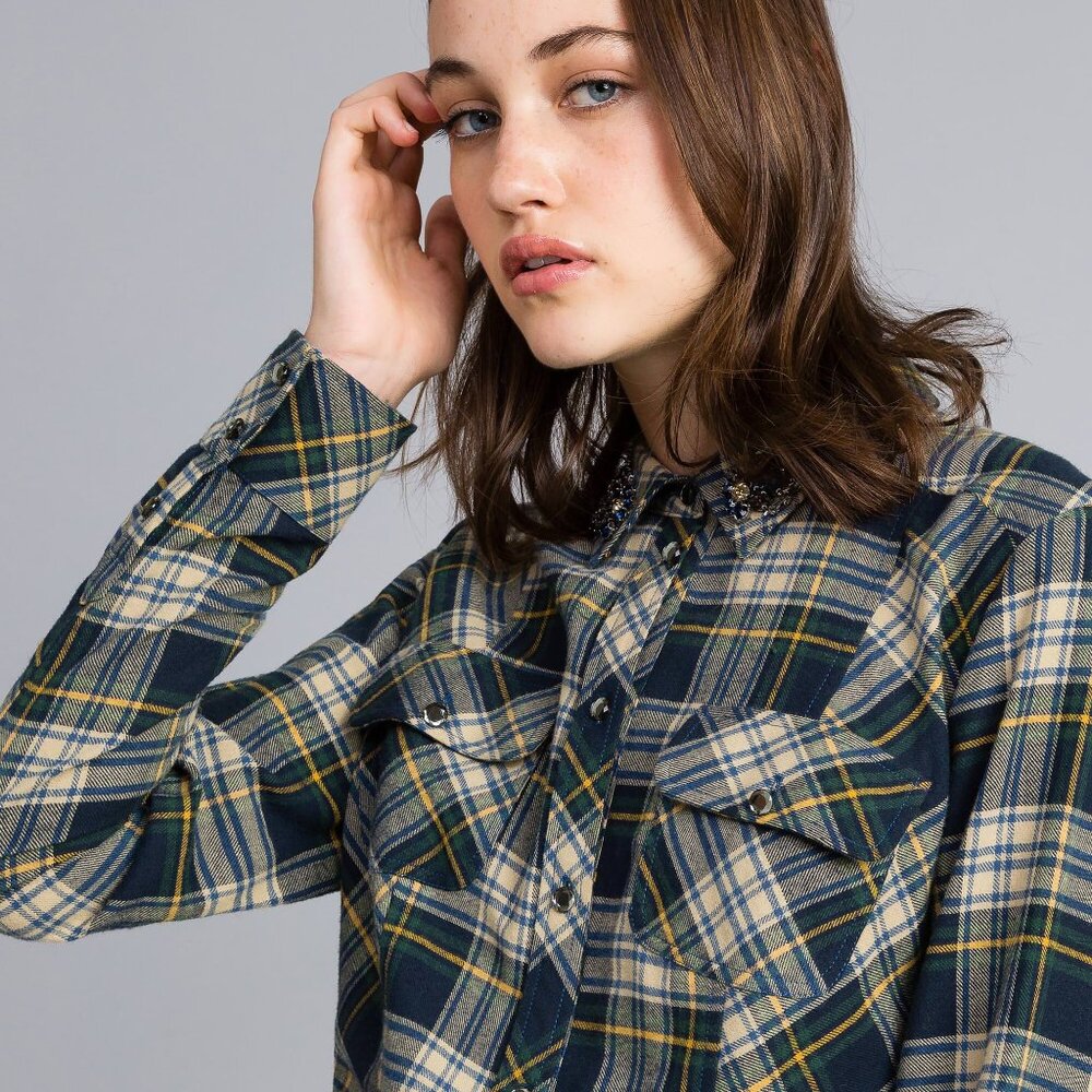 SUPER CUTE AND RARE Twin-Set Blue and Green Flannel Shirt